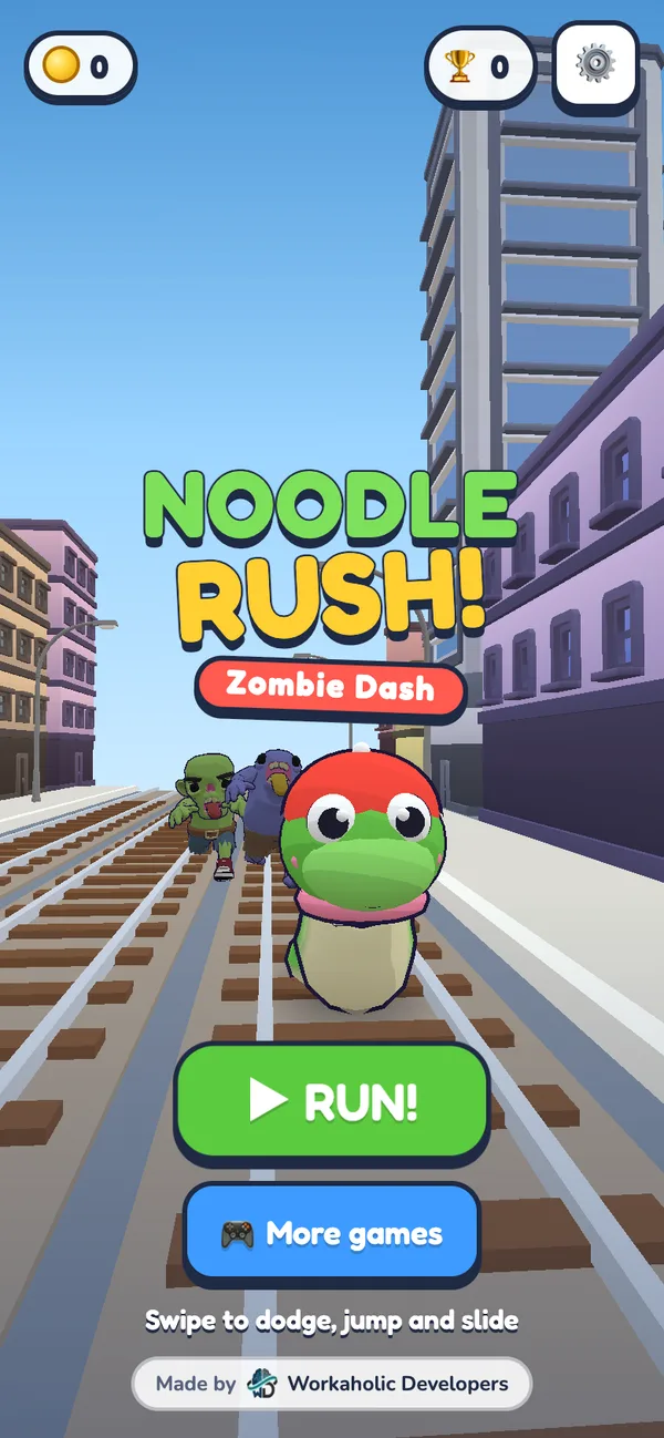 Noodle running toward the camera with zombies behind